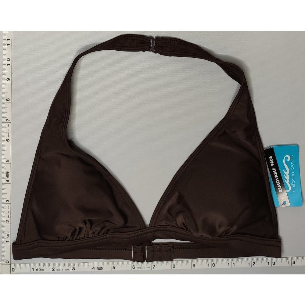 NWT California Waves Halter Brown bikini Top